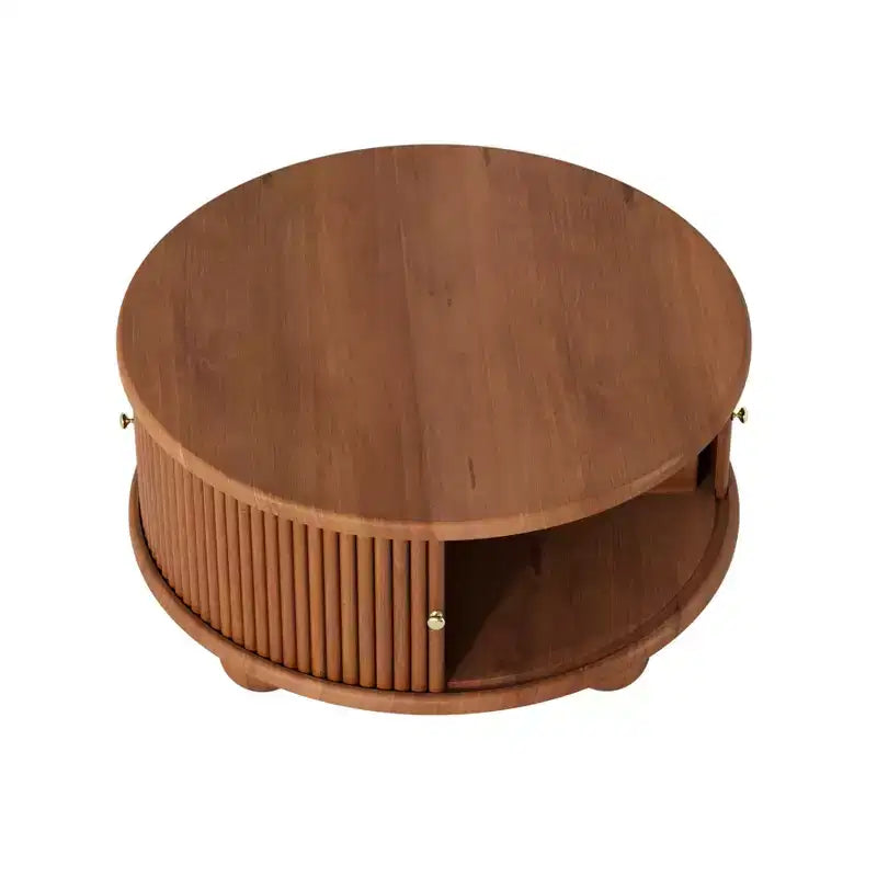 Tavolino moderno da caffè da 31,8 pollici, tavolino rotondo scanalato con contenitore, tavolino da cocktail in legno per soggiorno, camera da letto, ufficio