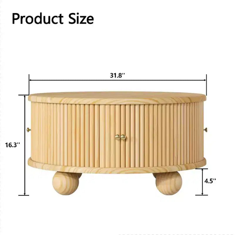 Tavolino moderno da caffè da 31,8 pollici, tavolino rotondo scanalato con contenitore, tavolino da cocktail in legno per soggiorno, camera da letto, ufficio
