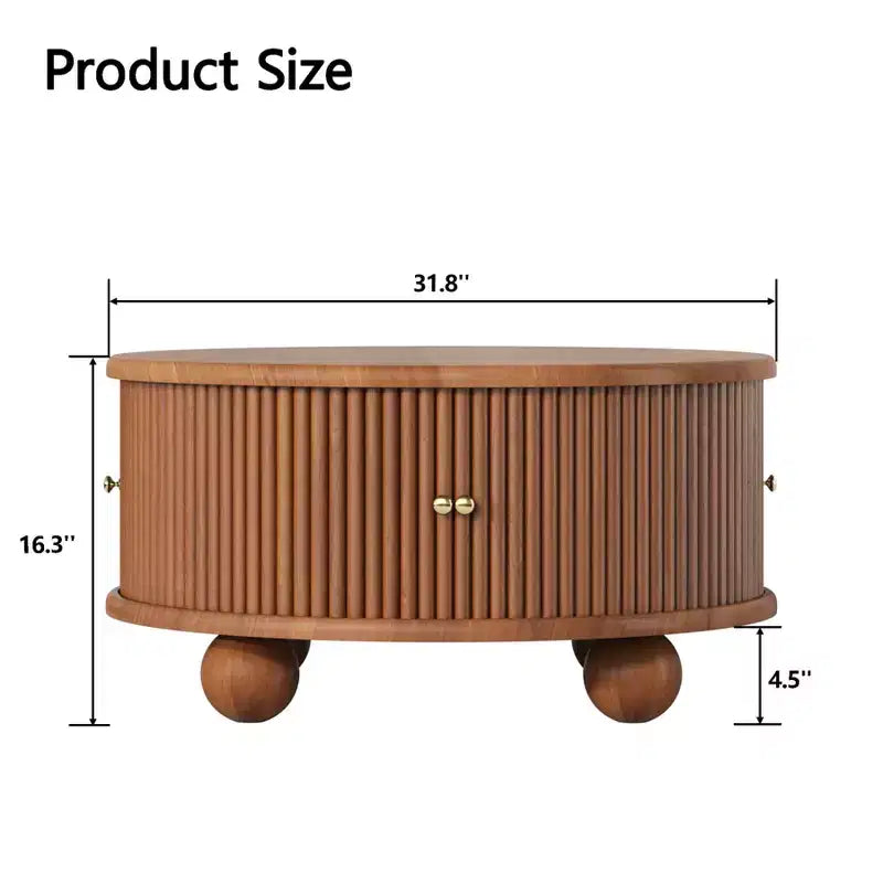 Tavolino moderno da caffè da 31,8 pollici, tavolino rotondo scanalato con contenitore, tavolino da cocktail in legno per soggiorno, camera da letto, ufficio