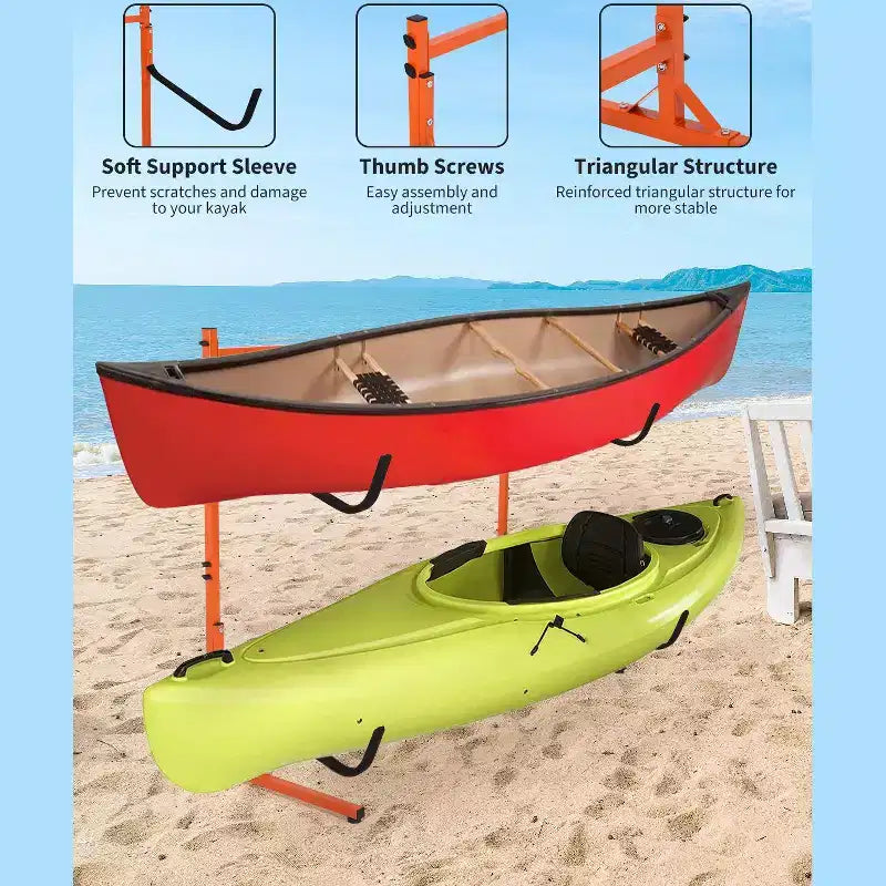 Porta Kayak Autoportante per 2 Kayak, Larghezza Regolabile (48,4 - 71,8), Deposito in Acciaio Resistente per Canoa, SUP e Tavola da Surf, Capacità 175 libbre