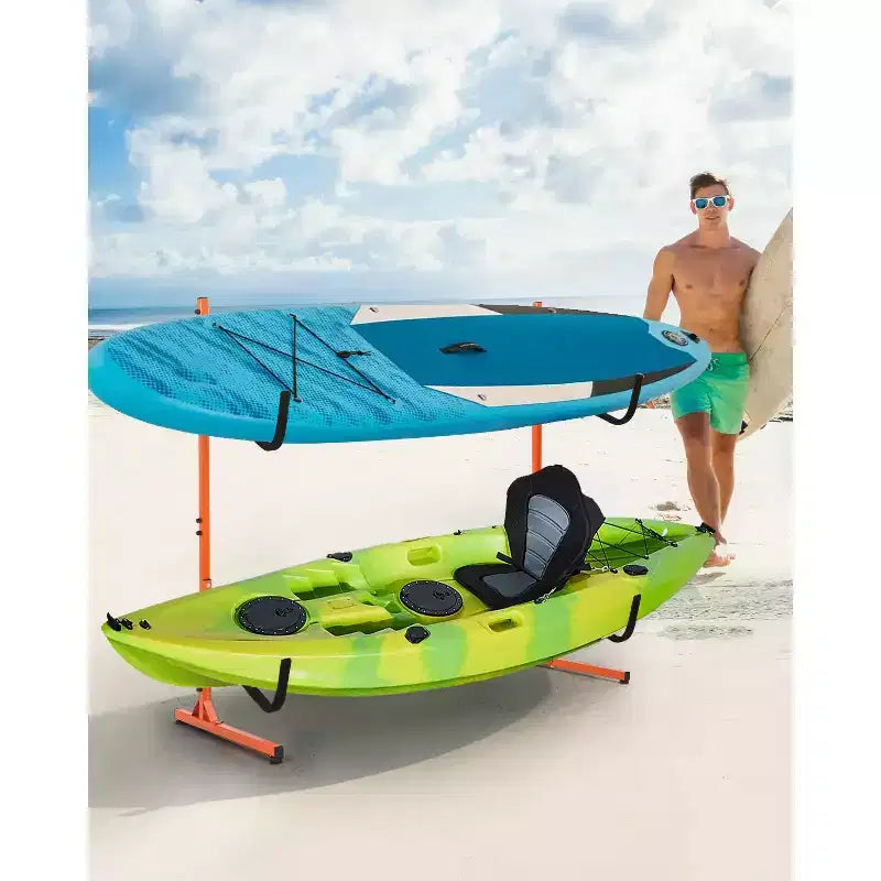 Porta Kayak Autoportante per 2 Kayak, Larghezza Regolabile (48,4 - 71,8), Deposito in Acciaio Resistente per Canoa, SUP e Tavola da Surf, Capacità 175 libbre