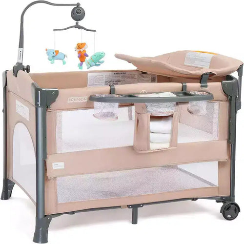Karl Home 3 In 1 Baby Bassinets Crib Bedside Sleeper in Beige With removable hanging bag & changing table function