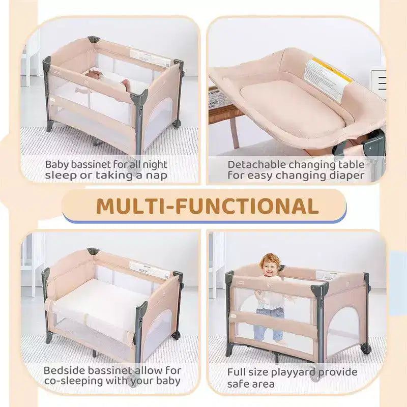 Culla 3 in 1 per neonati con funzione di borsa rimovibile e fasciatoio, colore beige