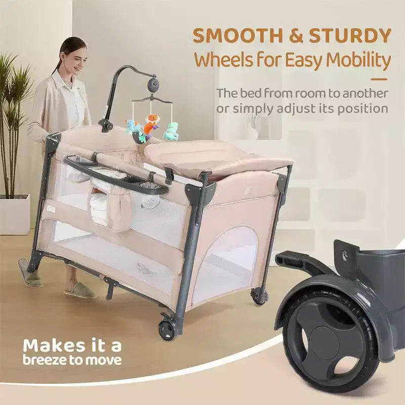 Culla 3 in 1 per neonati con funzione di borsa rimovibile e fasciatoio, colore beige