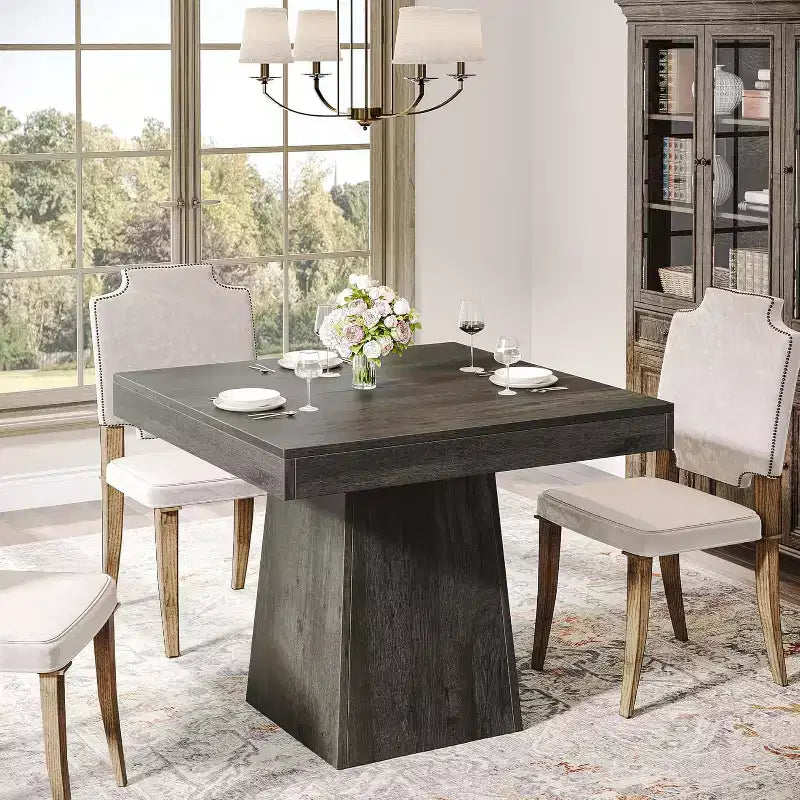 Lantine 31.5-Inch Modern Square Dining Table with Pedestal Base, Small Kitchen Table for 4 for Dining Room, Kitchen, Living Room, Grey