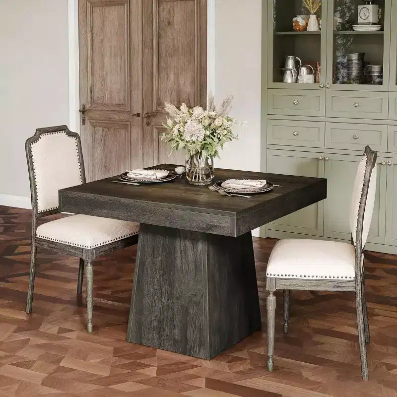 Tavolo da pranzo quadrato moderno da 31,5 pollici con base a piedistallo, tavolino da cucina per 4 persone per sala da pranzo, cucina, soggiorno, grigio
