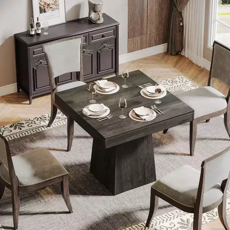 Tavolo da pranzo quadrato moderno da 31,5 pollici con base a piedistallo, tavolino da cucina per 4 persone per sala da pranzo, cucina, soggiorno, grigio