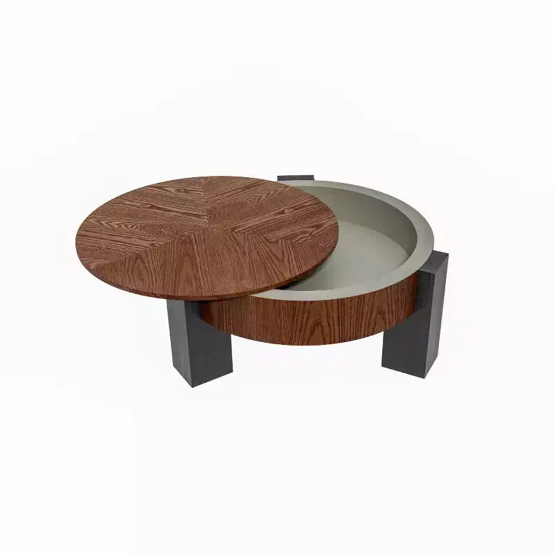 Tavolino Moderno Rotondo da Salotto da 33 pollici con Contenitore Nascosto a Ribalta, Tavolino da Salotto o per Piccoli Spazi con Finitura Venata in Legno