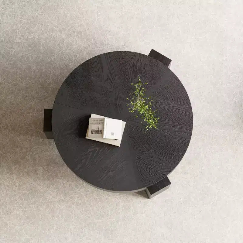 Tavolino Moderno Rotondo da Salotto da 33 pollici con Contenitore Nascosto a Ribalta, Tavolino da Salotto o per Piccoli Spazi con Finitura Venata in Legno
