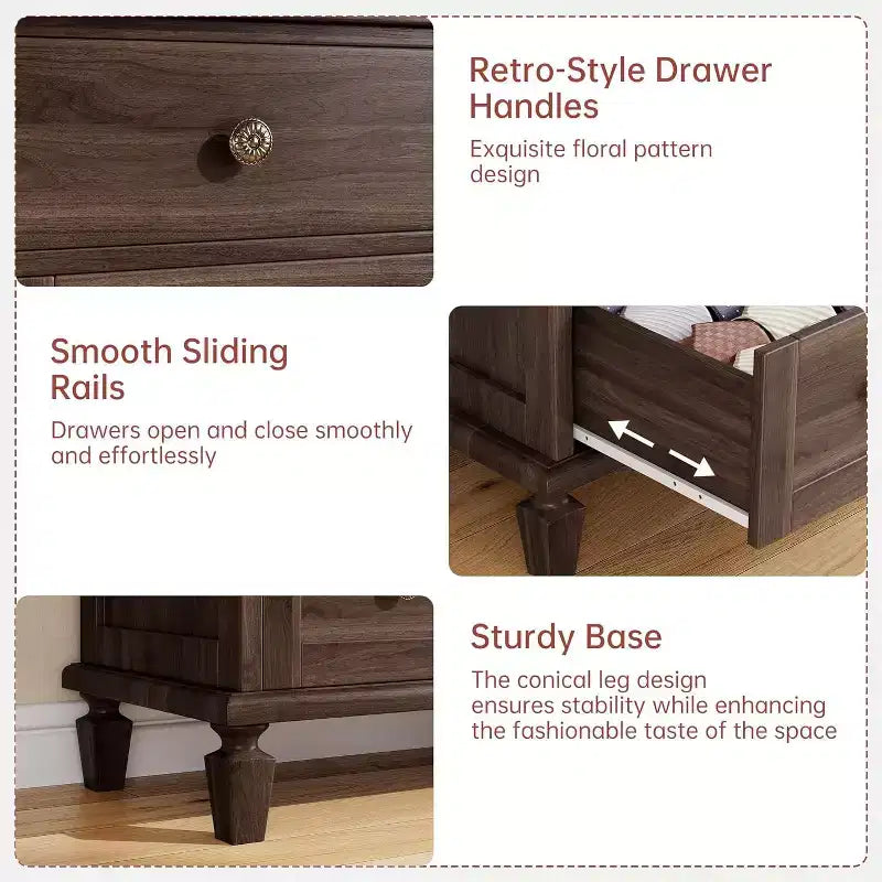Cassettiera Vintage a 6 Cassetti con Gambe Affusolate, Comò Alto in Legno - Ideale per Camera da Letto Soggiorno Ingresso Ufficio