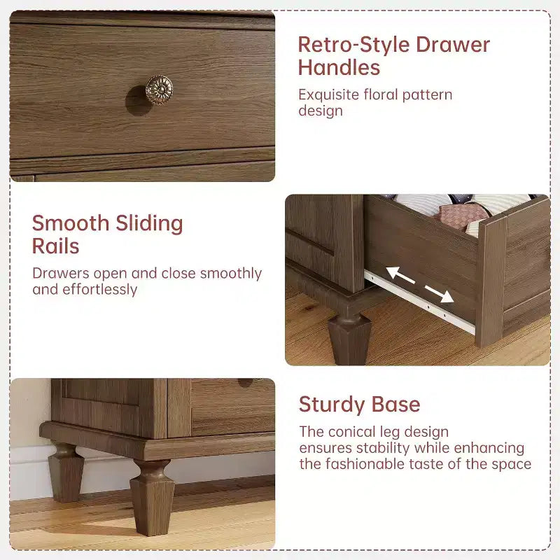 Cassettiera Vintage a 6 Cassetti con Gambe Affusolate, Comò Alto in Legno - Ideale per Camera da Letto Soggiorno Ingresso Ufficio