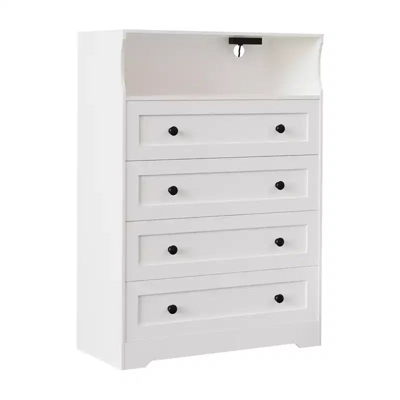 Cassettiera a 4 cassetti in legno con luci LED e stazione di ricarica, comodino e cassettiera, organizer contenitore per camera da letto, soggiorno, corridoio, armadio