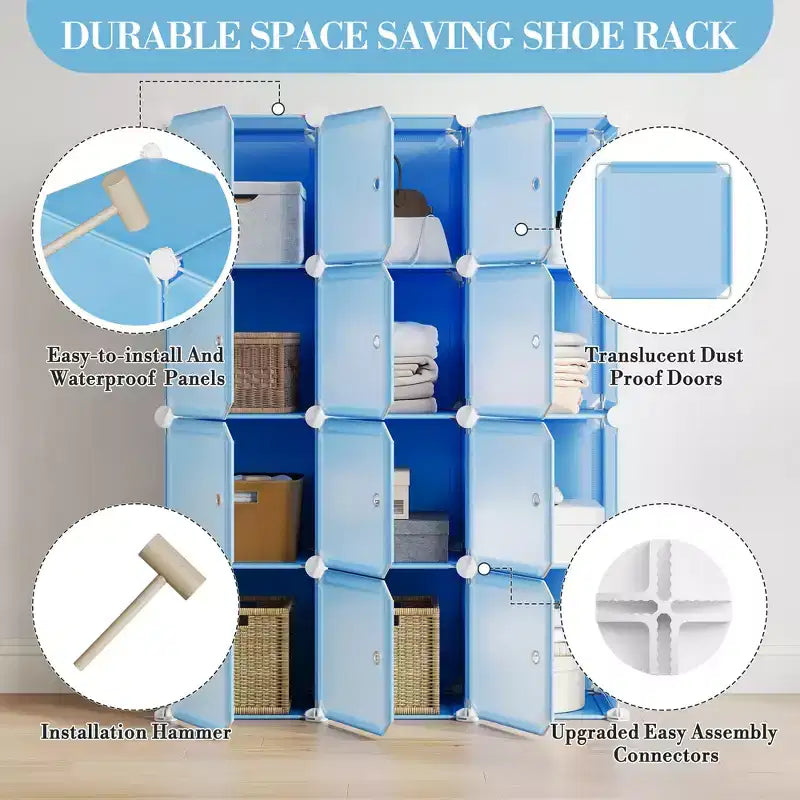 Organizzatore per Scarpiera, Scarpiera Portatile Impilabile con 2 Ganci, Contenitore Autoportante Salvaspazio per Camera da Letto, Armadio, Ingresso, Appartamento