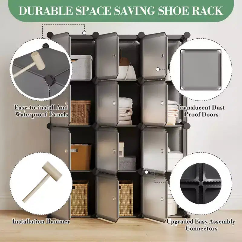 Organizzatore per Scarpiera, Scarpiera Portatile Impilabile con 2 Ganci, Contenitore Autoportante Salvaspazio per Camera da Letto, Armadio, Ingresso, Appartamento