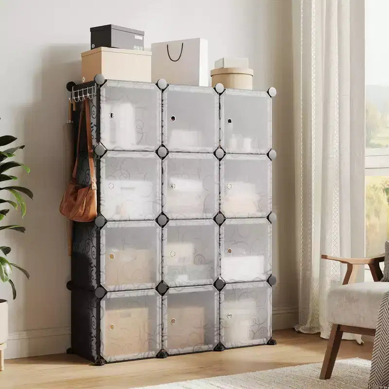 Organizzatore per Scarpiera, Scarpiera Portatile Impilabile con 2 Ganci, Contenitore Autoportante Salvaspazio per Camera da Letto, Armadio, Ingresso, Appartamento