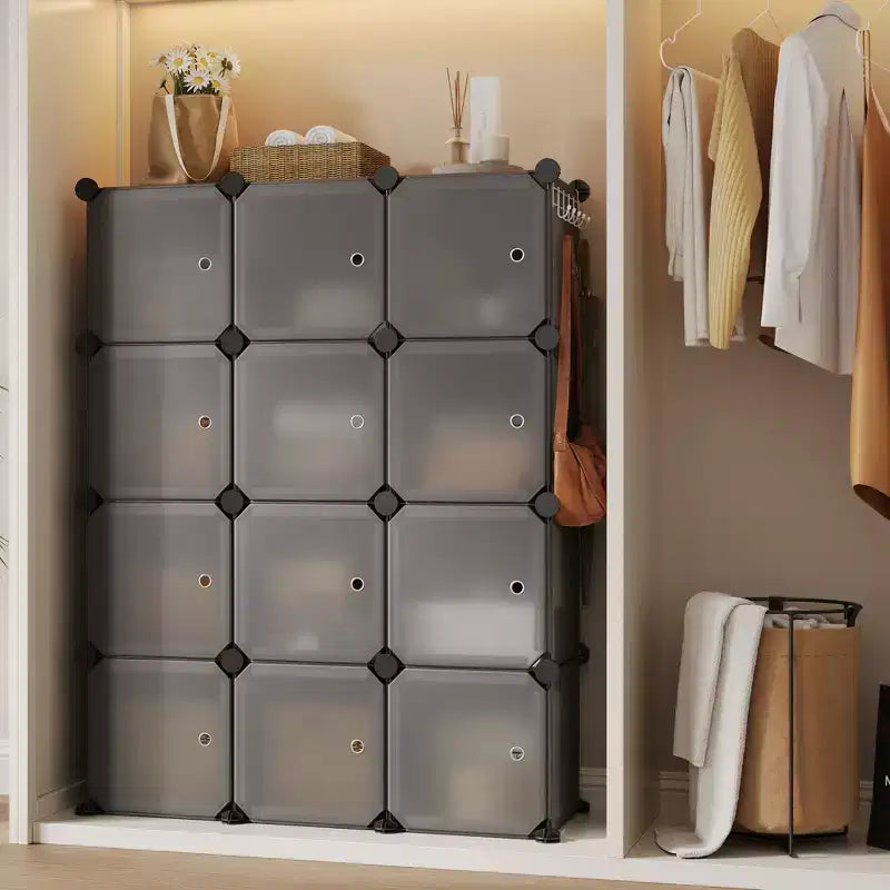 Organizzatore per Scarpiera, Scarpiera Portatile Impilabile con 2 Ganci, Contenitore Autoportante Salvaspazio per Camera da Letto, Armadio, Ingresso, Appartamento