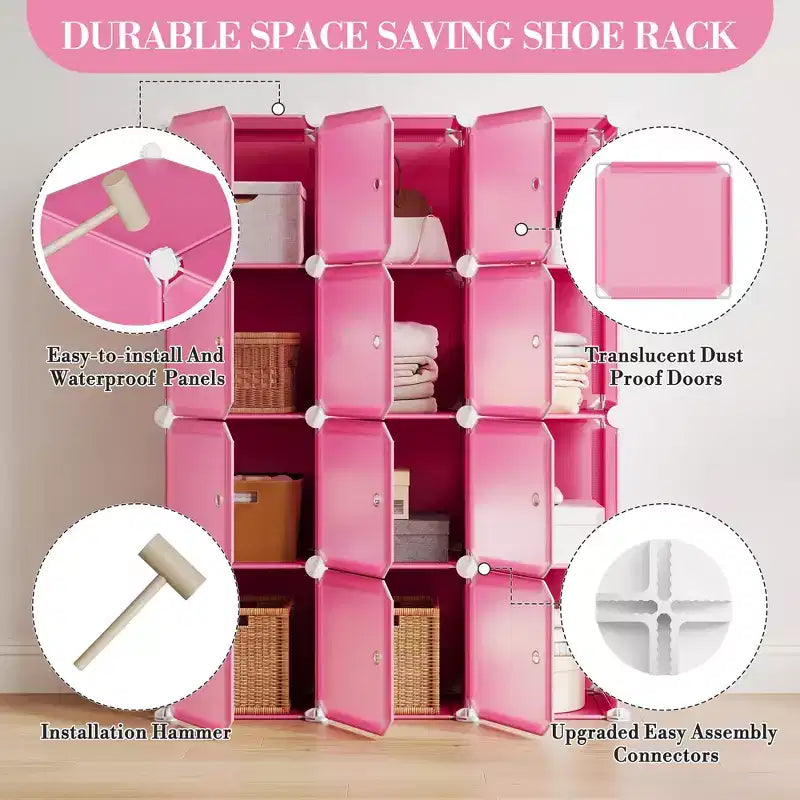 Organizzatore per Scarpiera, Scarpiera Portatile Impilabile con 2 Ganci, Contenitore Autoportante Salvaspazio per Camera da Letto, Armadio, Ingresso, Appartamento