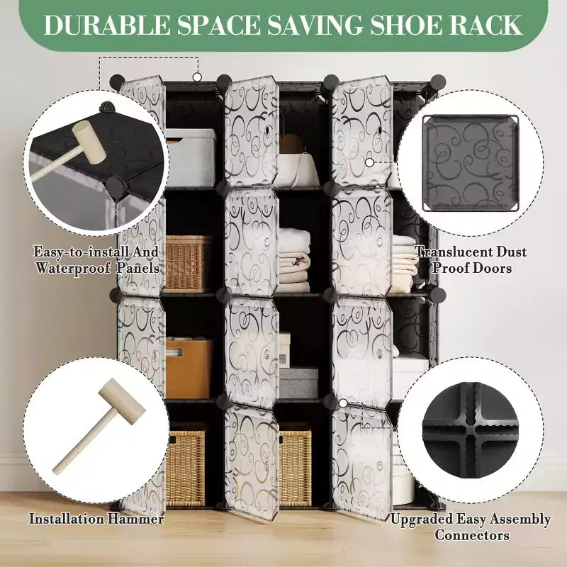 Organizzatore per Scarpiera, Scarpiera Portatile Impilabile con 2 Ganci, Contenitore Autoportante Salvaspazio per Camera da Letto, Armadio, Ingresso, Appartamento