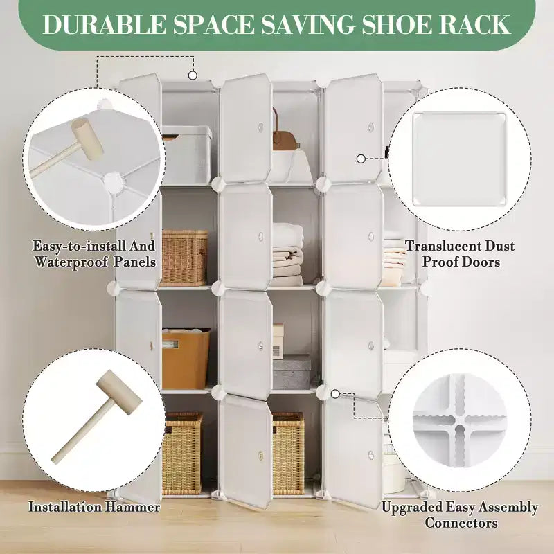 Organizzatore per Scarpiera, Scarpiera Portatile Impilabile con 2 Ganci, Contenitore Autoportante Salvaspazio per Camera da Letto, Armadio, Ingresso, Appartamento