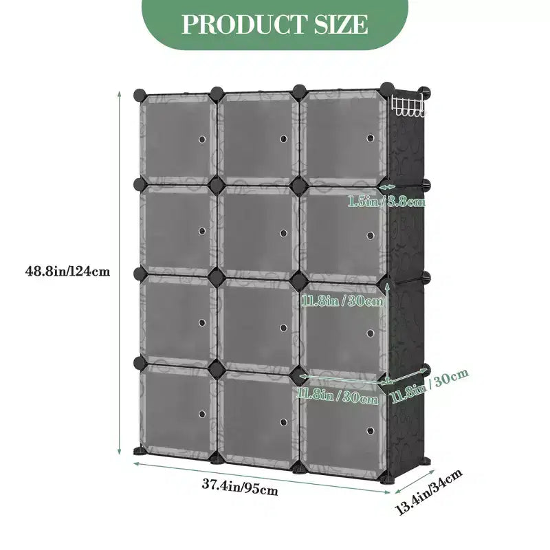 Shoe Cabinet Organizer, Portable Stackable Shoe Rack with 2 Hooks, Freestanding Space Saving Storage for Bedroom, Closet, Entryway, Apartment