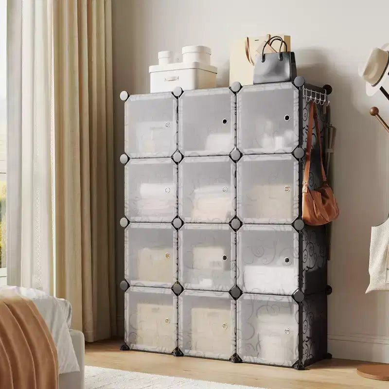 Shoe Cabinet Organizer, Portable Stackable Shoe Rack with 2 Hooks, Freestanding Space Saving Storage for Bedroom, Closet, Entryway, Apartment