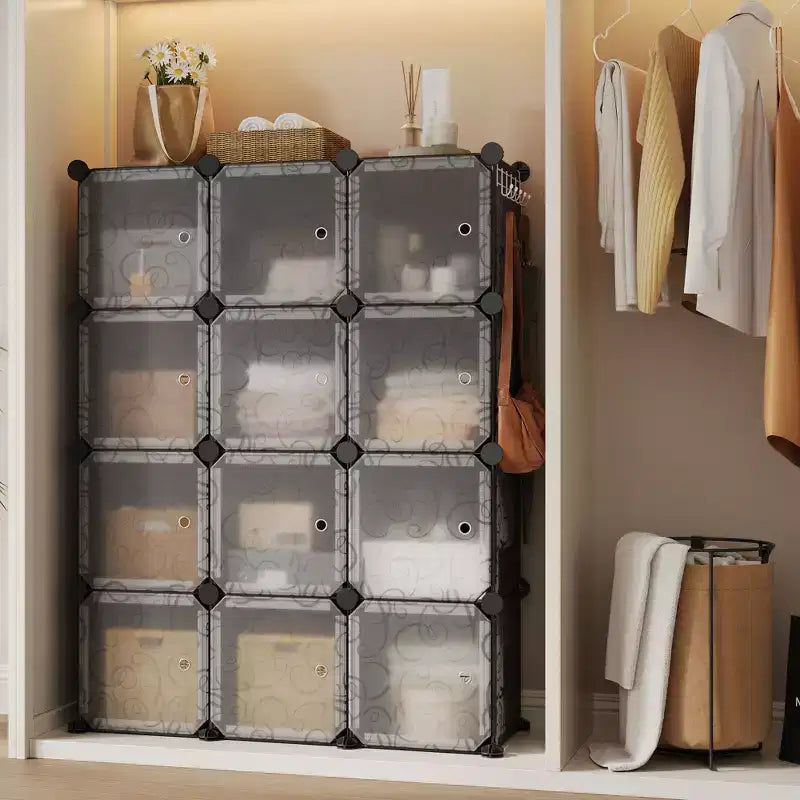 Organizzatore per Scarpiera, Scarpiera Portatile Impilabile con 2 Ganci, Contenitore Autoportante Salvaspazio per Camera da Letto, Armadio, Ingresso, Appartamento