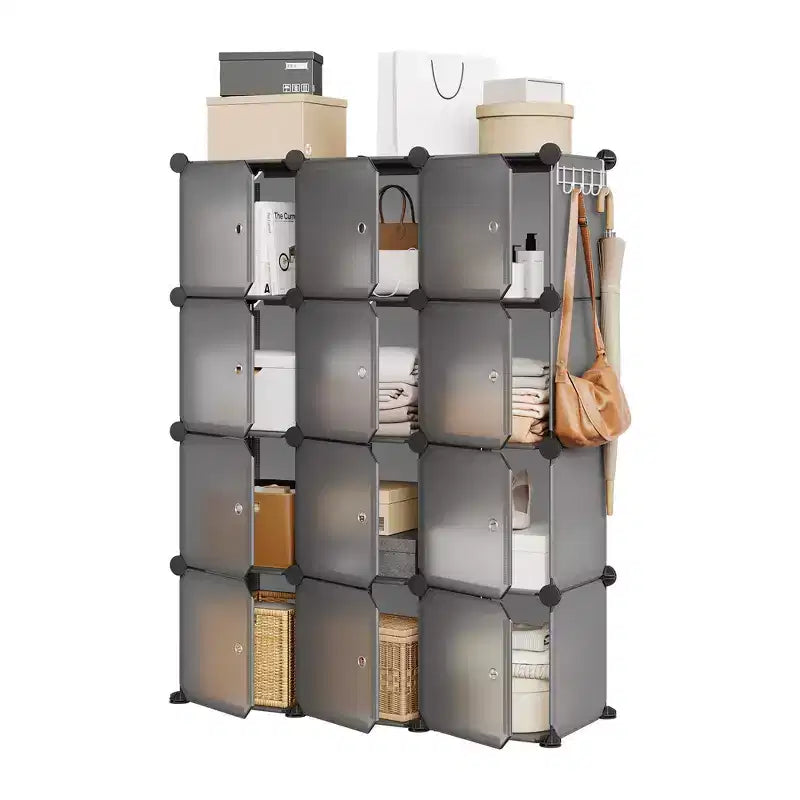 Shoe Cabinet Organizer, Portable Stackable Shoe Rack with 2 Hooks, Freestanding Space Saving Storage for Bedroom, Closet, Entryway, Apartment