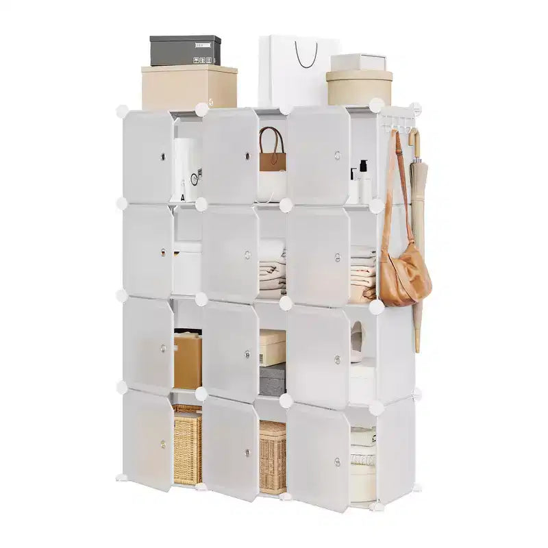 Shoe Cabinet Organizer, Portable Stackable Shoe Rack with 2 Hooks, Freestanding Space Saving Storage for Bedroom, Closet, Entryway, Apartment