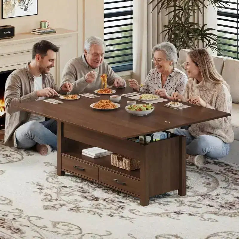 Tavolino da caffè da 40 pollici, Tavolino con piano sollevabile con cassetti e scomparto nascosto, Convertibile in tavolo da ufficio domestico, Tavolo da pranzo per soggiorno