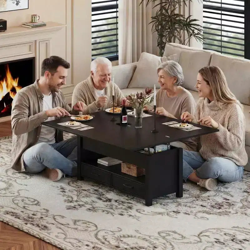 Tavolino da caffè da 40 pollici, Tavolino con piano sollevabile con cassetti e scomparto nascosto, Convertibile in tavolo da ufficio domestico, Tavolo da pranzo per soggiorno