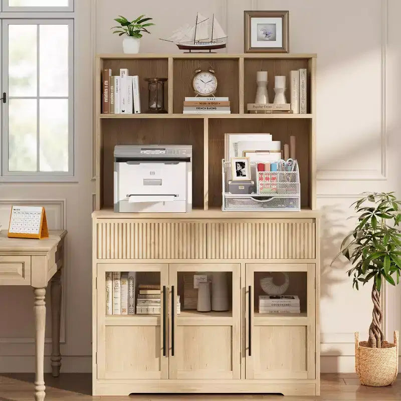 Mobile dispensa da cucina da 60", mobile dispensa alto da cucina con ante in vetro, mobile da cucina con cassetti per soggiorno, sala da pranzo