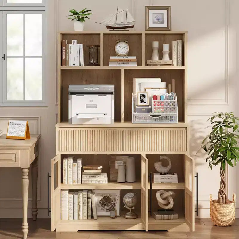 Mobile dispensa da cucina da 60", mobile dispensa alto da cucina con ante in vetro, mobile da cucina con cassetti per soggiorno, sala da pranzo