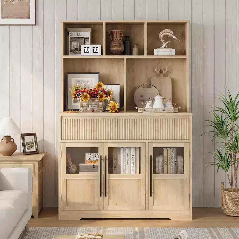 Mobile dispensa da cucina da 60", mobile dispensa alto da cucina con ante in vetro, mobile da cucina con cassetti per soggiorno, sala da pranzo
