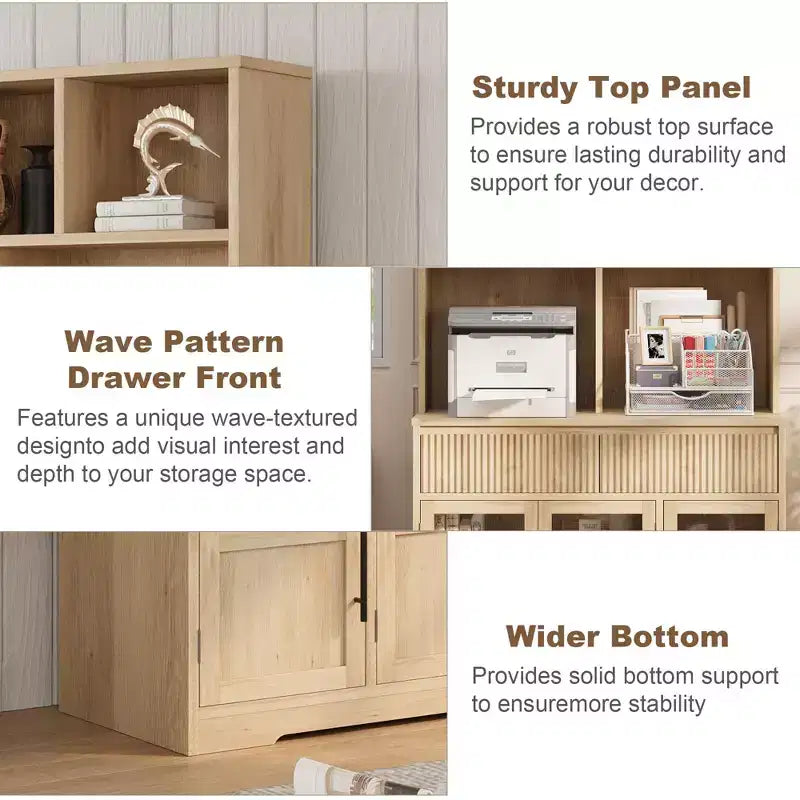 Mobile dispensa da cucina da 60", mobile dispensa alto da cucina con ante in vetro, mobile da cucina con cassetti per soggiorno, sala da pranzo