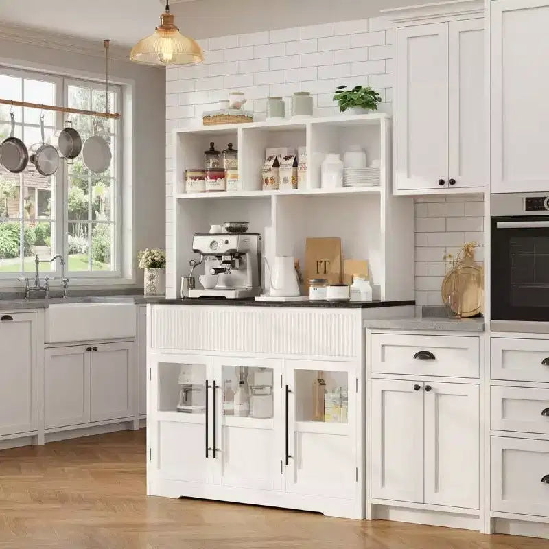 Mobile dispensa da cucina da 60", mobile dispensa alto da cucina con ante in vetro, mobile da cucina con cassetti per soggiorno, sala da pranzo