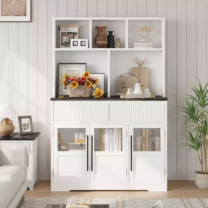 Mobile dispensa da cucina da 60", mobile dispensa alto da cucina con ante in vetro, mobile da cucina con cassetti per soggiorno, sala da pranzo