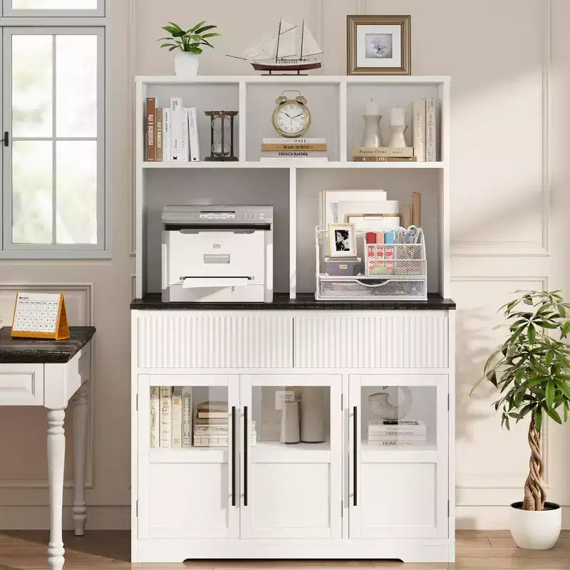 Mobile dispensa da cucina da 60", mobile dispensa alto da cucina con ante in vetro, mobile da cucina con cassetti per soggiorno, sala da pranzo