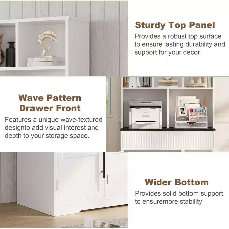 Mobile dispensa da cucina da 60", mobile dispensa alto da cucina con ante in vetro, mobile da cucina con cassetti per soggiorno, sala da pranzo