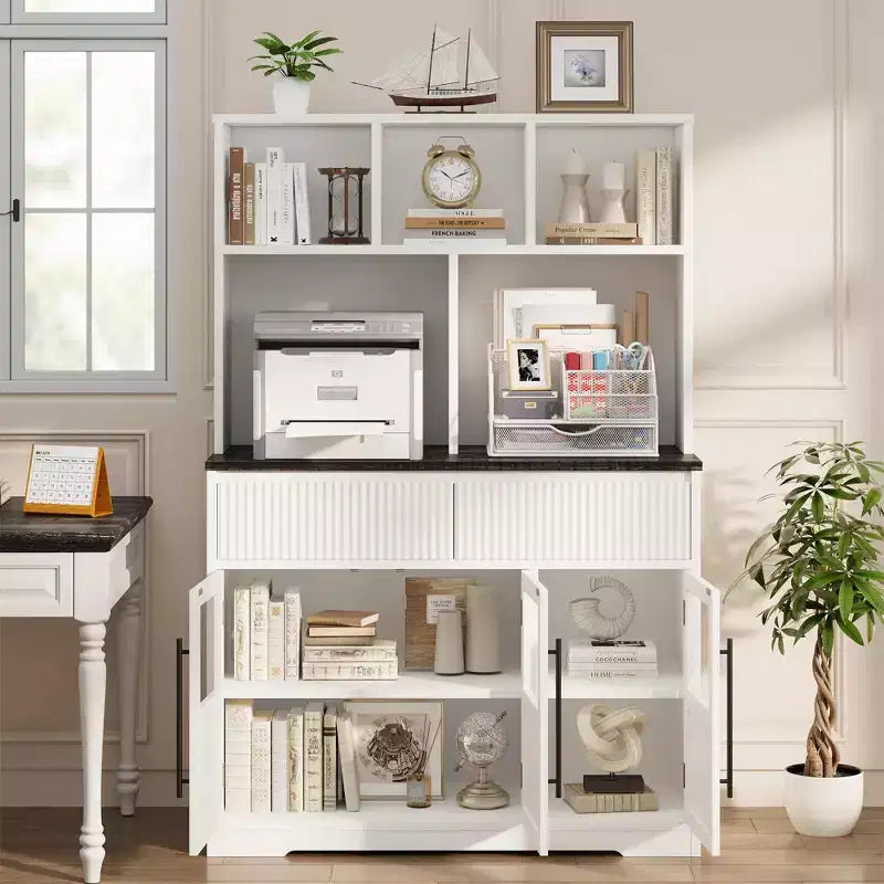 Mobile dispensa da cucina da 60", mobile dispensa alto da cucina con ante in vetro, mobile da cucina con cassetti per soggiorno, sala da pranzo