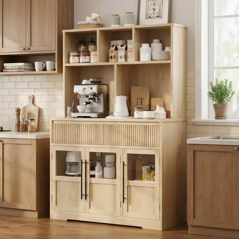 Mobile dispensa da cucina da 60", mobile dispensa alto da cucina con ante in vetro, mobile da cucina con cassetti per soggiorno, sala da pranzo