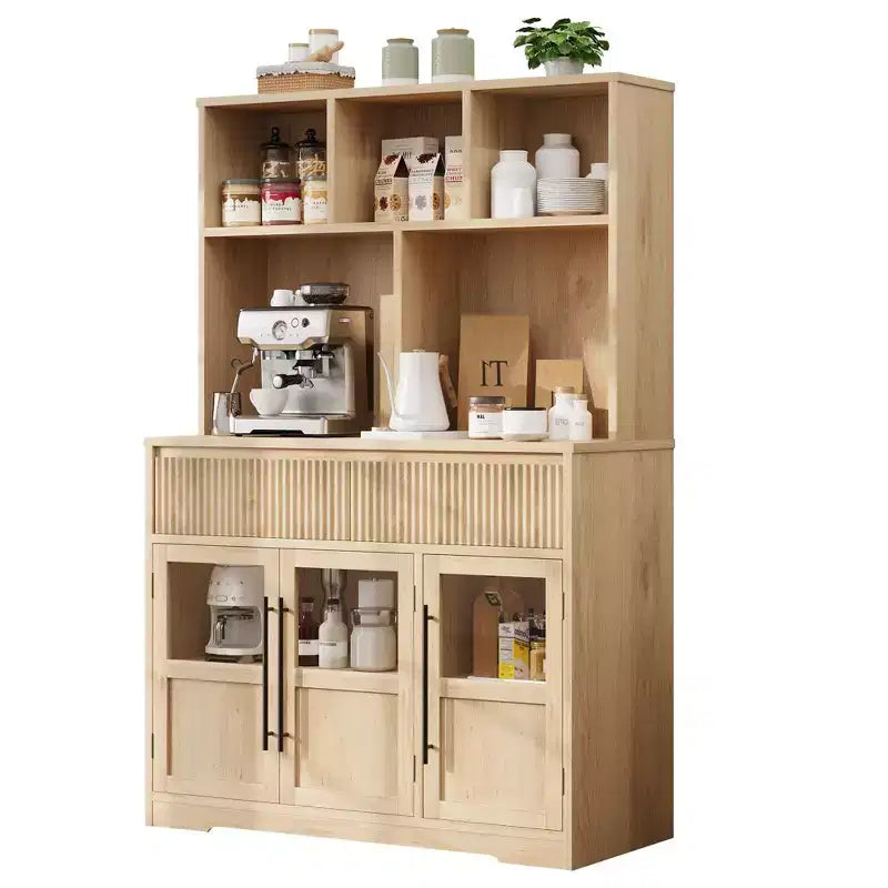 Mobile dispensa da cucina da 60", mobile dispensa alto da cucina con ante in vetro, mobile da cucina con cassetti per soggiorno, sala da pranzo