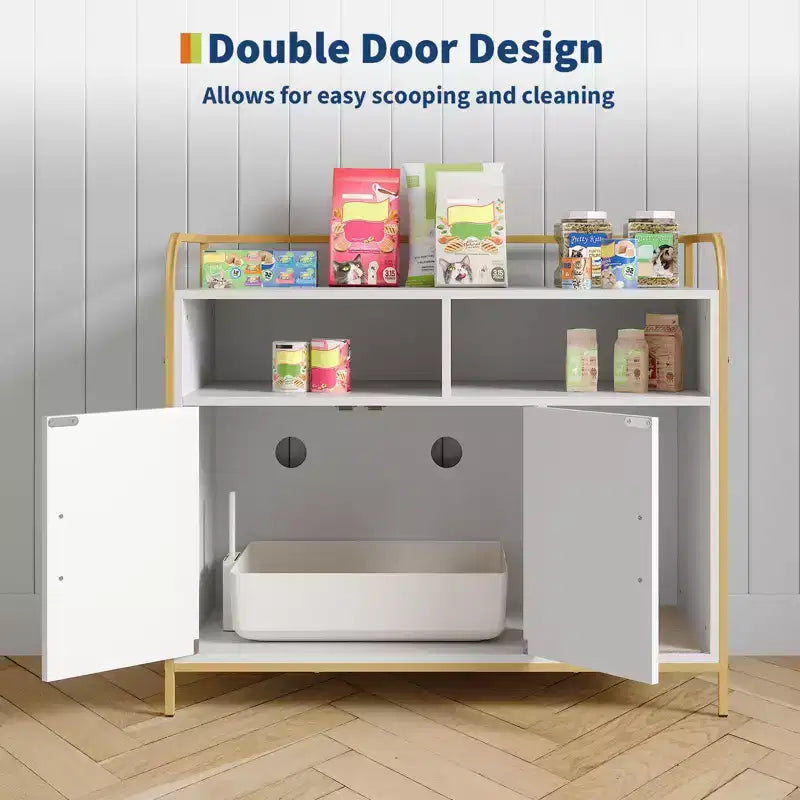 Mobile Copri Lettiera per Gatti, Armadietto Lettiera Nascosto Multifunzionale con Porta a Granaio, Foro di Ventilazione e Ingresso Laterale, in Legno per Gatti da Interno