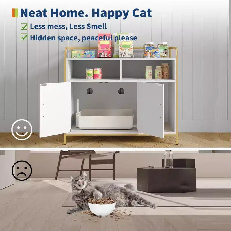 Mobile Copri Lettiera per Gatti, Armadietto Lettiera Nascosto Multifunzionale con Porta a Granaio, Foro di Ventilazione e Ingresso Laterale, in Legno per Gatti da Interno