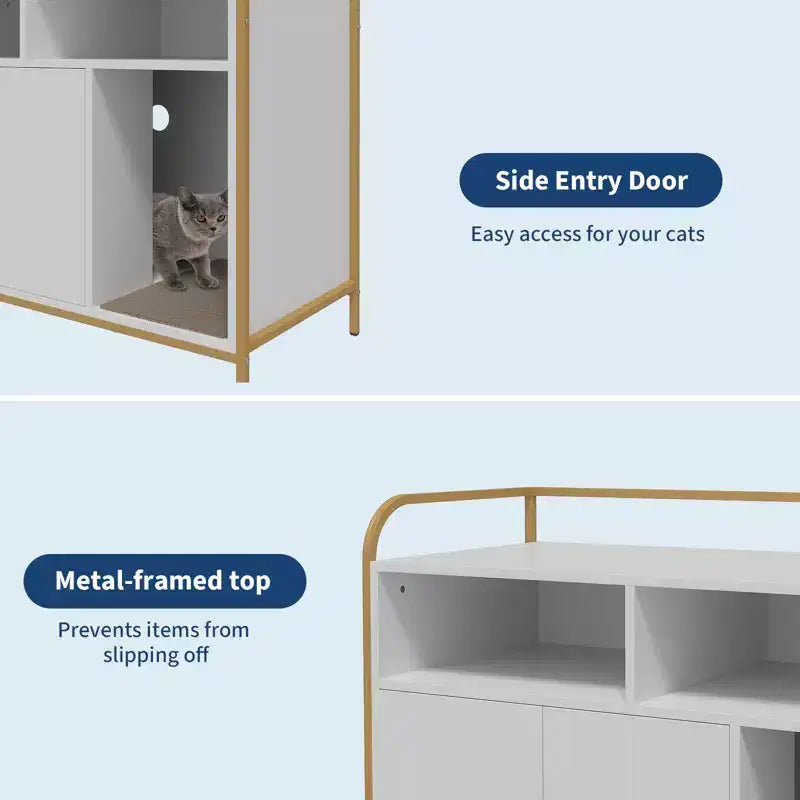 Mobile Copri Lettiera per Gatti, Armadietto Lettiera Nascosto Multifunzionale con Porta a Granaio, Foro di Ventilazione e Ingresso Laterale, in Legno per Gatti da Interno