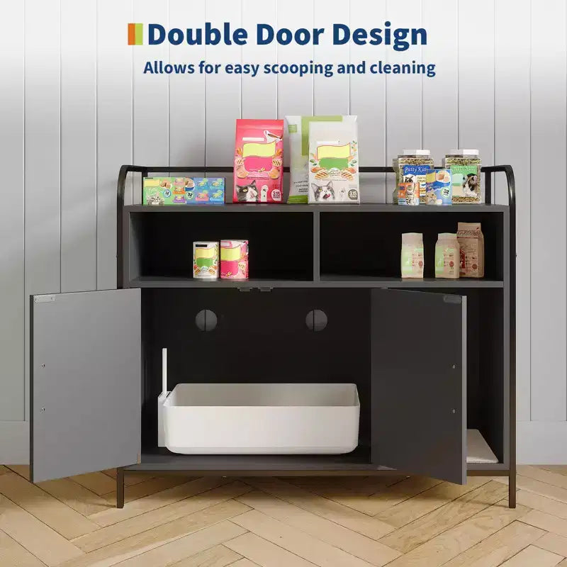 Cat Litter Box Enclosure, Multi-Functional Hidden Litter Cabinet with Barn Door, Ventilation Hole & Side Entry, Wooden for Indoor Cat