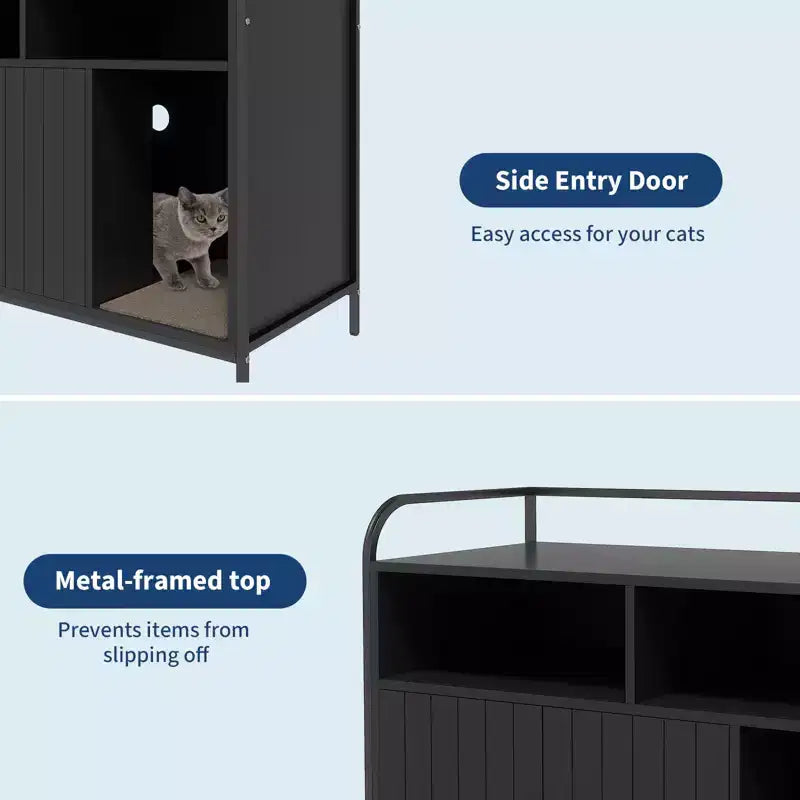 Mobile Copri Lettiera per Gatti, Armadietto Lettiera Nascosto Multifunzionale con Porta a Granaio, Foro di Ventilazione e Ingresso Laterale, in Legno per Gatti da Interno