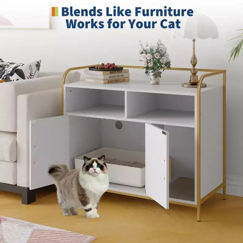 Mobile Copri Lettiera per Gatti, Armadietto Lettiera Nascosto Multifunzionale con Porta a Granaio, Foro di Ventilazione e Ingresso Laterale, in Legno per Gatti da Interno