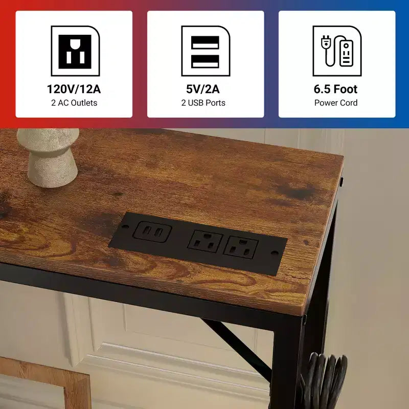 Consolle stretta nera per ingresso o retro divano, tavolino sottile in metallo e legno per soggiorno, camera da letto