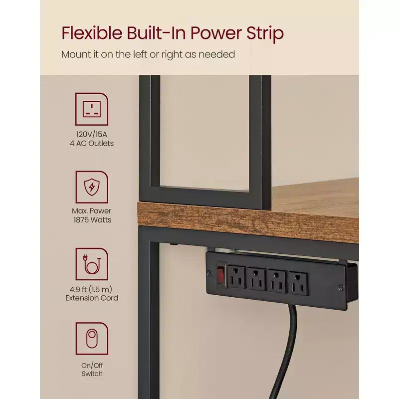 Scaffale da Cucina per Forno a Microonde con Presa di Corrente, Mobile Bar Caffè con Piano di Lavoro Alto 90 cm, Porta Microonde con 8 Ganci