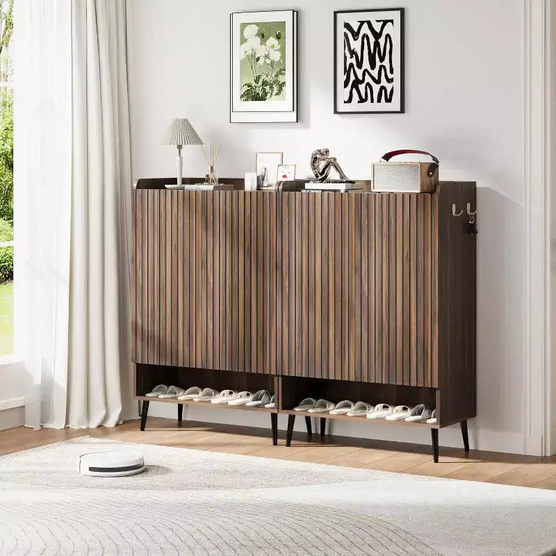 Scarpiera Grande con AnteScarpiera a 6 Ripiani con 2 Ante e Ganci Aggiuntivi per Ingresso, Corridoio, Soggiorno, Set da 2 Scarpiere